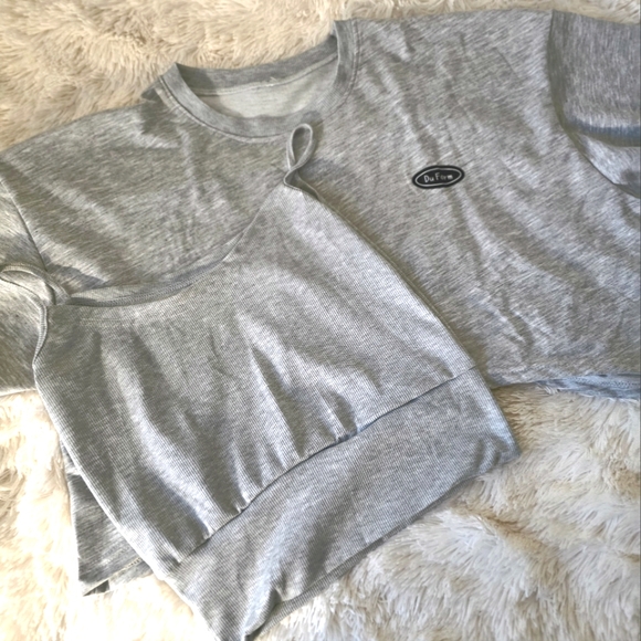 Gray Cropped Oversize Sweat Shirt & Tank Top Set size M-L - Picture 3 of 13